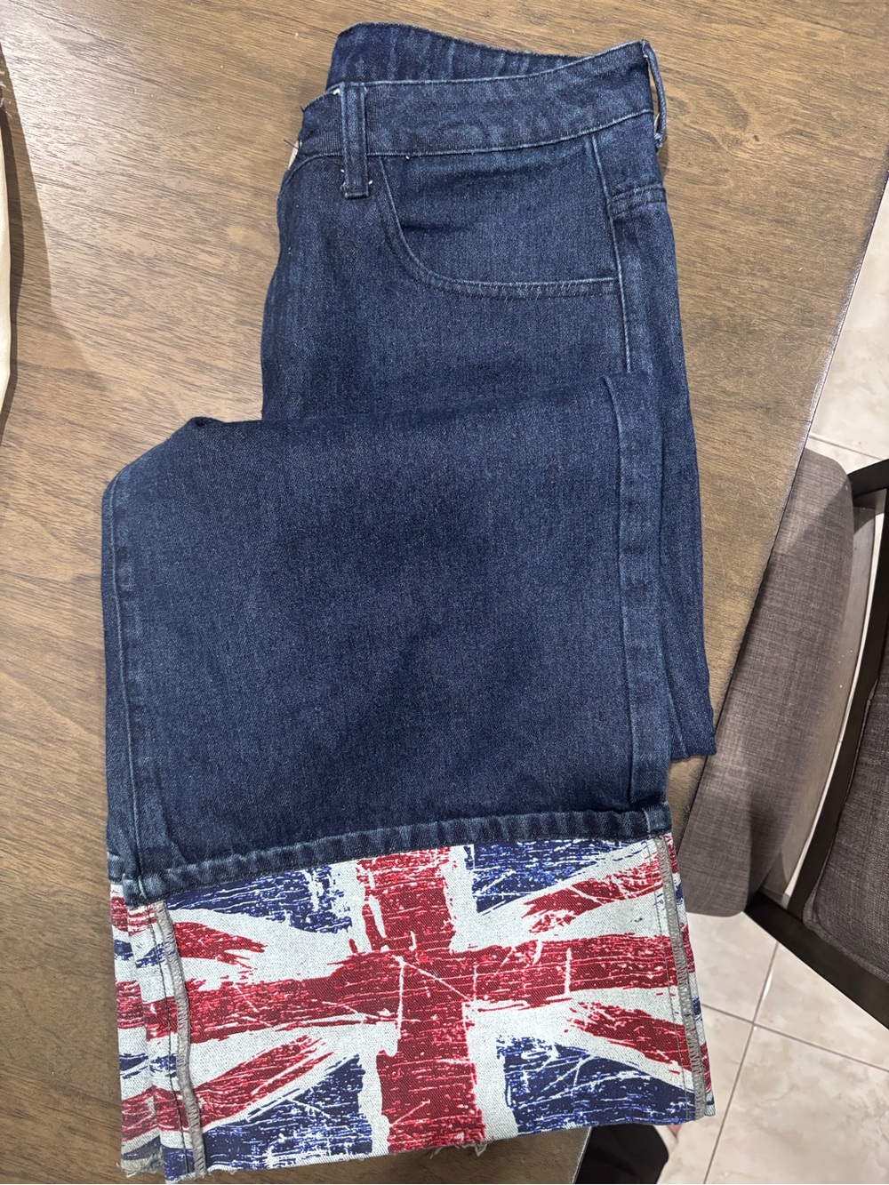 ROMWE Navy Straight Men's Jeans with Union Jack Cuff